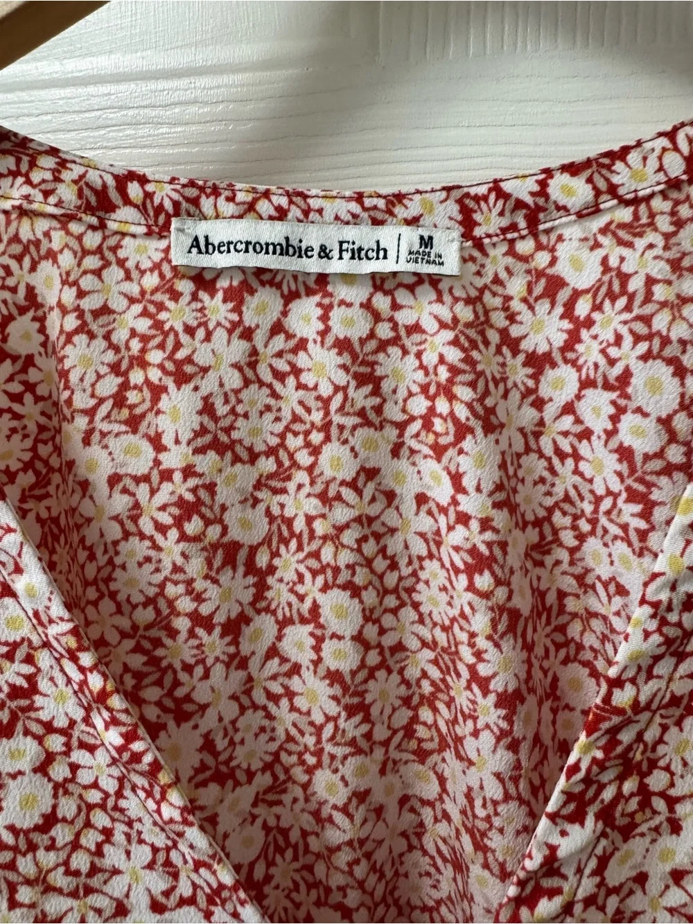 Abercrombie & Fitch Red and White Floral Wrap Top